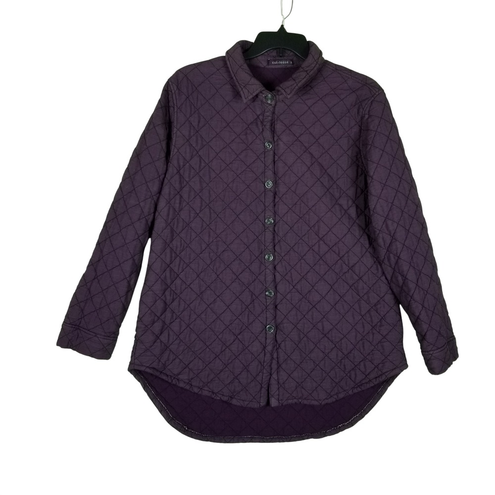 Cut Loose Quilted Button Down Shirt Women XL Purple Diamond Stitch Made in USA